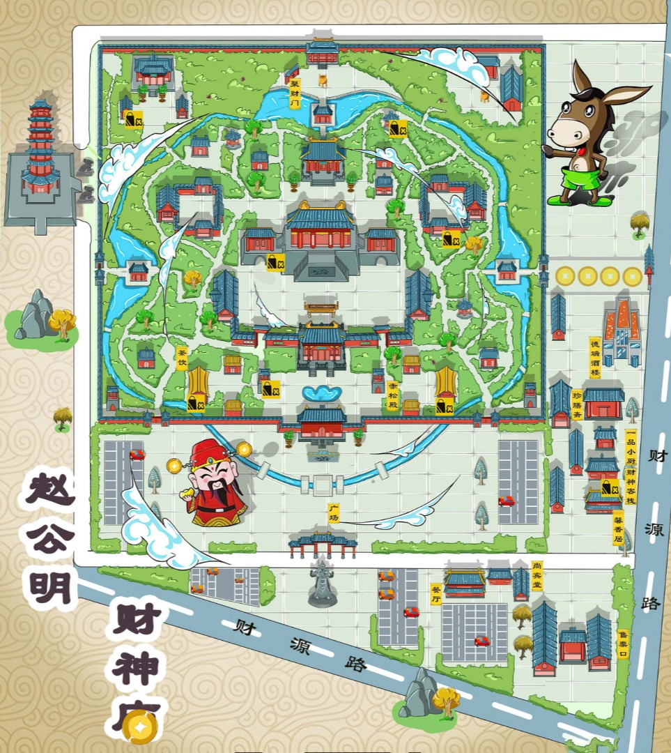 蒲县寺庙类手绘地图